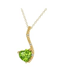 0.85 Ct Heart Shape Green Peridot and White Topaz 14k Yellow Gold Pendant