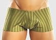 Male Power Stretch Olive Shadow Stripe Bong Pouch Front Mini Short