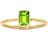 14K Yellow or White Gold Octagon Gemstone Solitaire Stackable Ring-Peridot-full, half sizes from 5-8.5