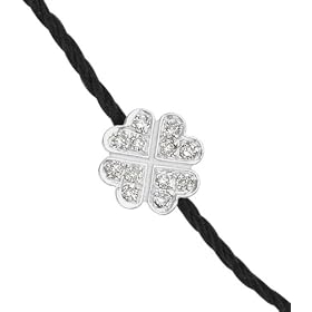 Vanessa Tugendhaft - IDA42 - Identity - Bracelet Femme - Fil Noir - Monture Tr�fle Pav� Diamants - 17,5 cm ajustable � 16,5 et 15,5 cm
