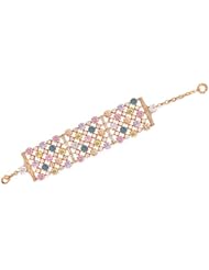 Luxurious Designer C.Z. Multi-Gemstone Diamond Gold Plated Cuff Bracelet