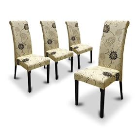 4 New Off White Beige Parson Side Dining Chairs with a Floral Print and Cappuccino... by The Furniture Cove