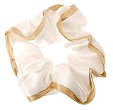 L. Erickson USA Edged Scrunchie - Silk Charmeuse White/Gold