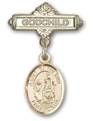 Gold Filled Baby Badge with St. Catherine of Siena Charm and Godchild Badge Pin