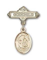 14K Gold Baby Badge with St. Catherine of Siena Charm and Godchild Badge Pin