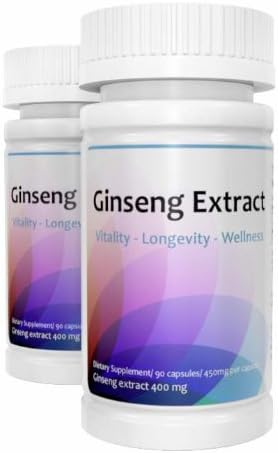 Organic Ginseng Extract Powder 400mg - 2 Bottles Package