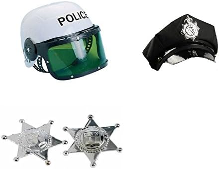 Adult Policeman Hat, Child Police Helmet, and 2 Badges