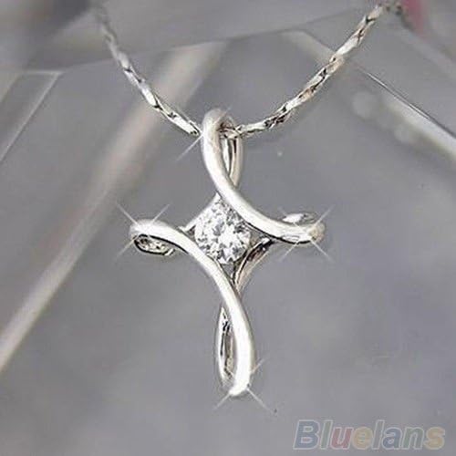 Silver White Plated Crystal Rhinestone Infinity Cross Necklace Pendant
