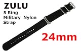 Gents 24mm Black 5 Ring Zulu Nylon Military Watch Strap