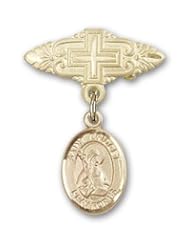 Gold Filled Baby Badge with St. Bridget of Sweden Charm and Badge Pin with Cross