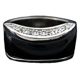 Rhodium Silver Onyx CZ Ring Hawaiian Jewelry