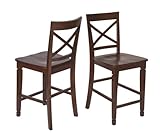 Set of 2 Counter Height Stools with Cross Back in Merlot Finish