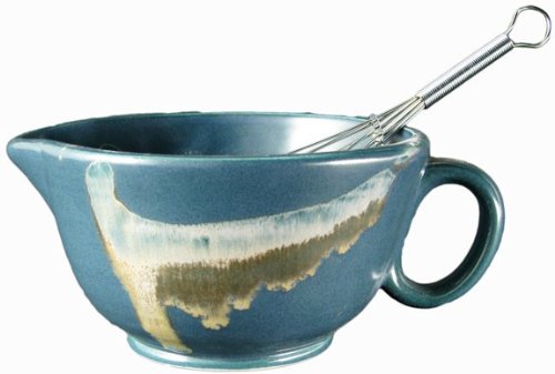 PRADO STONEWARE COLLECTION - Perfect Grip 30 Ounce Mixing Bowl With Metal Whisk - Matte Blue