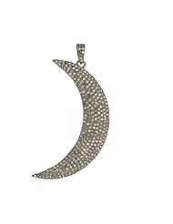 925 Sterling Silver Diamond Pave Moon Pendant Fashion Jewelry