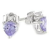 10k White Gold Tanzanite and Diamond Heart Stud Earrings (0.02 cttw, GHI Color, I2-I3 Clarity)