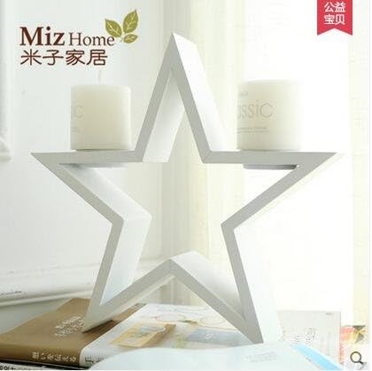 Miz Home 1 Set 2 Hands 9.6 Inches White Wooden Star Shape Candle Holder for Home Party Simple Candlesticks LAP010006 Lowest Price Clearance