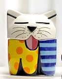 New Romero Britto Cat Salt & Pepper Shaker Set Ceramic Sculpture Pair Kitchen !!