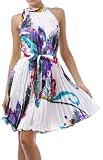 Satin Pleated Short Sleeveless Dress with Paisley Design ( Choose White or Black ) Deals