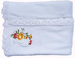 Handmade White Toddler Mini Throw - Flower Fleece Glory (100% Hand-crocheted border, Crib size)
