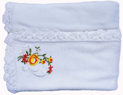 Handmade White Toddler Mini Throw - Flower Fleece Glory (100% Hand-crocheted border, Crib size)