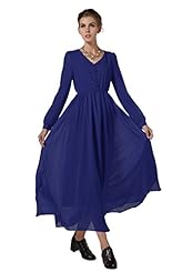 Sexy V-neck Cocktail Chiffon Long Sleeves Fall Winter Flared-Skirt Lace Draped  Shirt Party Dress/Maxi Dress 