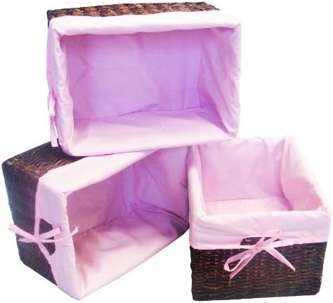 3 Pc Rectangular Storage Baskets w Light Pink Colored Liner