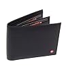 Alpine Swiss Men's Leather Wallet - Euro Traveler style with Center Flip ID Window - Black Comes in a Gift Bag