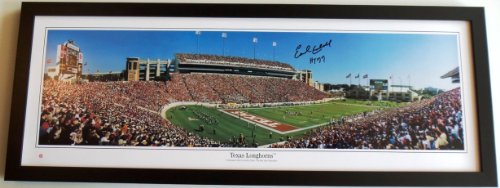 Earl Campbell Autographed Texas Longhorns Stadium Panoramic Print - CUSTOM FRAMED