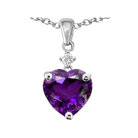 1.80 cttw 14K White Gold Plated 925 Sterling Silver Heart Shaped Genuine Amethyst Pendant Gold Plated Silver 1.80 cttw 14K White Gold Plated 925 Sterling Silver Heart Shaped Genuine Amethyst Pendant - Gold Plated Silver