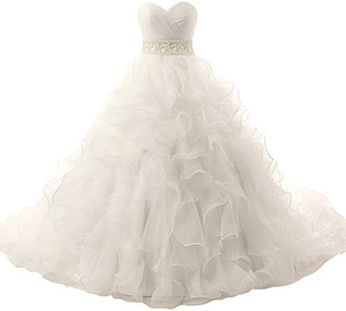 HoneeyGirl Sweetheart Ball Gown Ruffles Organza Wedding Dresses for Bride