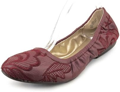 Tahari Women's Vivian Leather Round Toe Ballet Flats in Candied Red Size 8