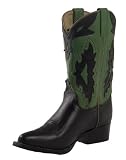 Kid's DOUBLE H Western Riding Cowboy Boots 5.5 Youth True to size Black Green Boys