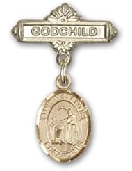 14K Gold Baby Badge with St. Valentine of Rome Charm and Godchild Badge Pin
