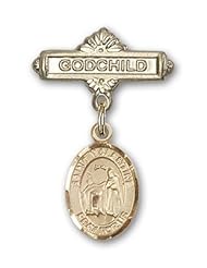 Gold Filled Baby Badge with St. Valentine of Rome Charm and Godchild Badge Pin