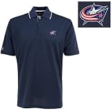 Antigua Men's NHL Columbus Blue Jackets Exceed Desert Dry Short Sleeve Polo, Navy/White, XX-Large