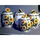 SUNFLOWER 3D Majolica Canisters Set of 4 Sunflowers NEW