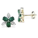 10k Yellow Gold 10mm Emerald and Diamond Floral Stud Earrings