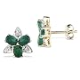 10k Yellow Gold 10mm Emerald and Diamond Floral Stud Earrings