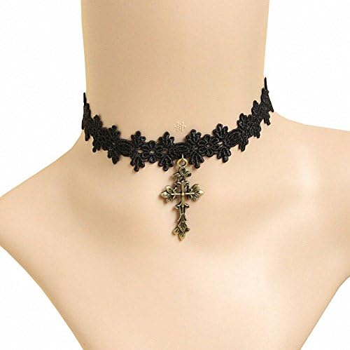 ZeroMart Black Lace Metal Cross Pendant Gothic Punk Lolita Choker