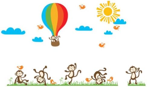 Cute Animal Wall Sticker with Flying Balloon and Monkey Nursery Wall Decal