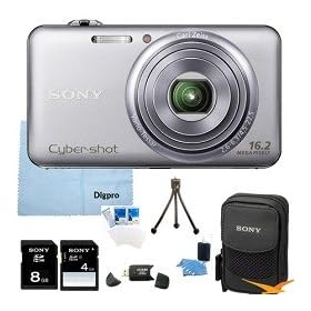 Sony Cyber-shot DSC-WX70 DSCWX70 WX70 16.2 MP Digital Camera with 5x Optical Zoom and 3.0-inch LCD (Silver) with Sony 8GB AND 4GB Card, Sony Case, Card Reader, Mini Tripod, LCD Screen Protectors, Lens Cleaner + More