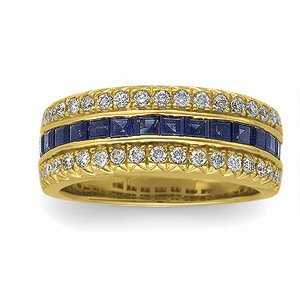 14K Yellow Gold Sapphire & Diamond Bridal Anniversary Band Ring