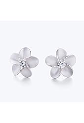 Eove Jewelry Women Sterling Silver Hawaiian Plumeria Flower Cubic Zirconia Stud Earrings