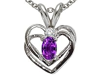 0.27 cttw Genuine Amethyst and Diamond Heart Pendant - 14kt White Gold