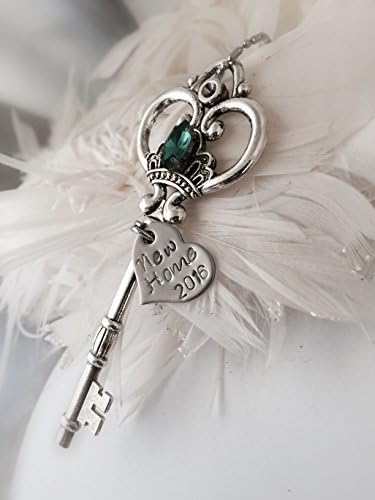 A perfect Christmas gift for the New Home Owner! Our Home, New Home, Address 2016 Victorian Style Large Silver Key Christmas Holiday Ornament with Stone