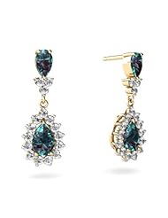 Created Alexandrite 14kt Yellow Gold Dangle Drop Earrings