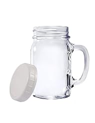 4 PAK: Mason Jar TRAVEL Mug with Plastic Lids: 16 oz - Non-strengthened by Hercuglass