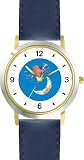 Hey Diddle Diddle - The Cow Jumped Over the Moon No.1 - from Mother Goose by Artist: Sylvia Long - WATCHBUDDY DELUXE TWO-TONE THEME WATCH - Arabic Numbers - Blue Leather Strap-Size-Large ( Men's Size or Jumbo Women's Size )