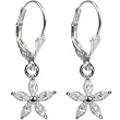 Silver Tone Clear Cubic Zirconia Flower Earrings