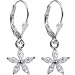 Silver Tone Clear Cubic Zirconia Flower Earrings
